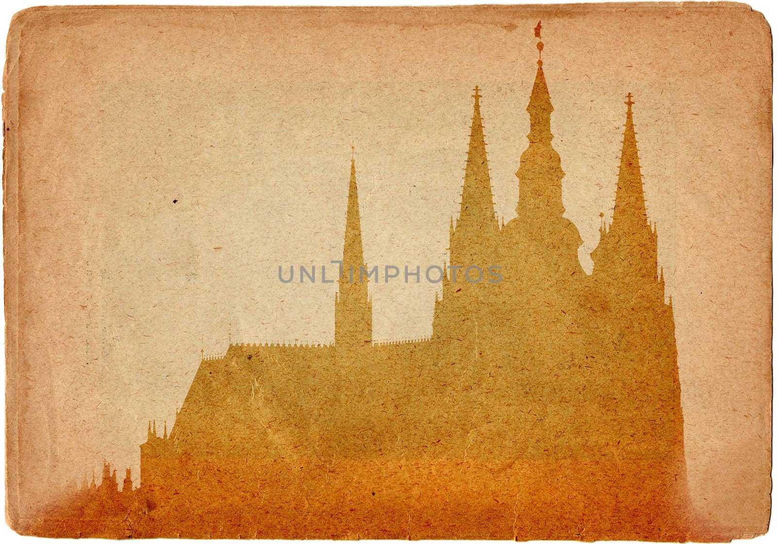Prague castle and Cathedral of St Vitus in grunge style. Prague, Czech republic, Europe. 