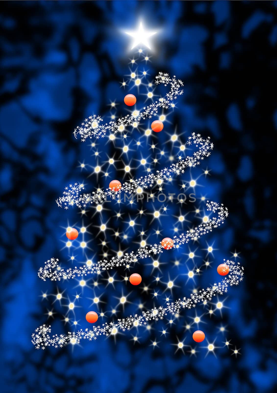 Abstract Christmas tree illustration on an blue background.