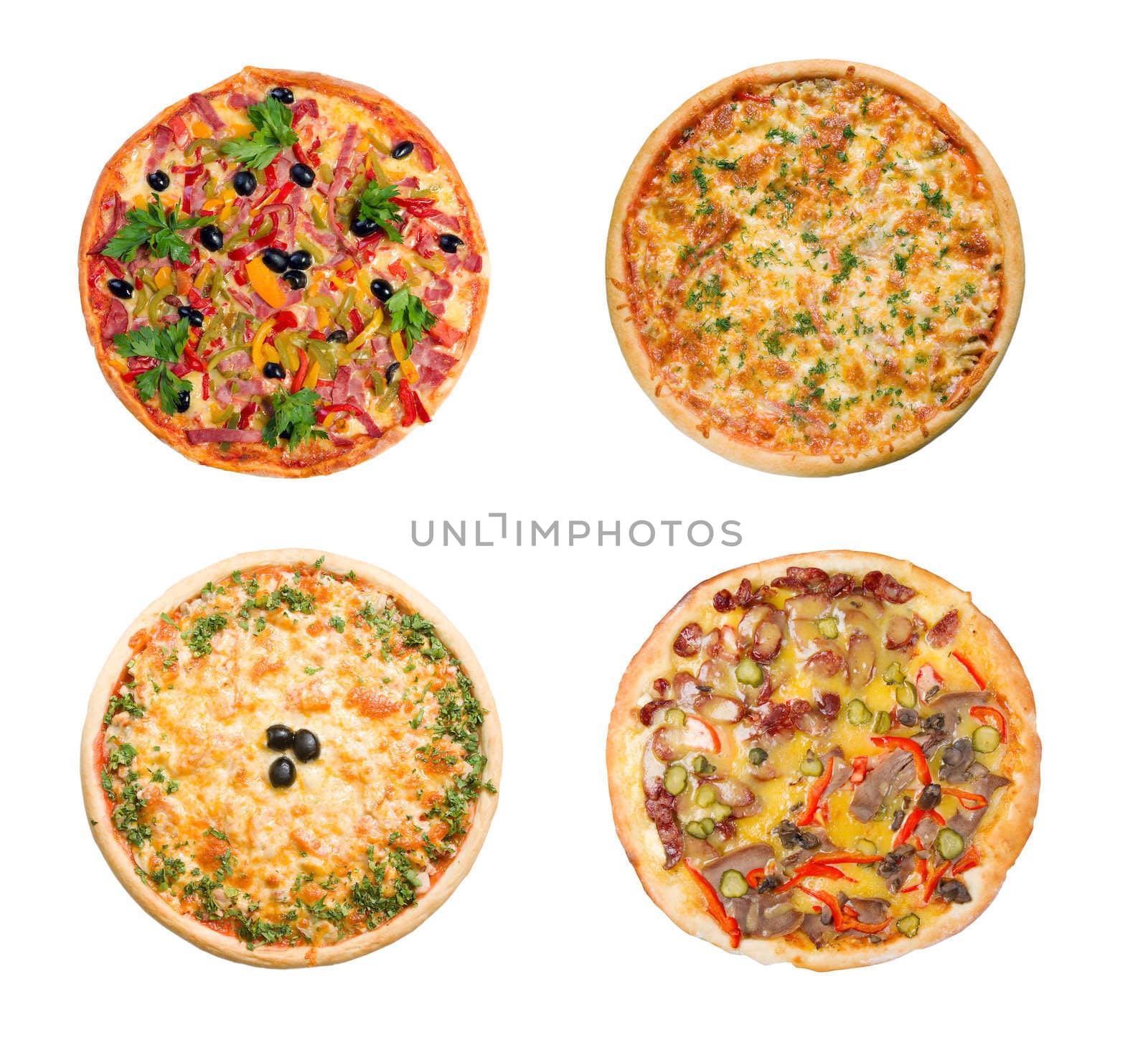 Pizza and italian kitchen. Studio. Isolated on white background. 