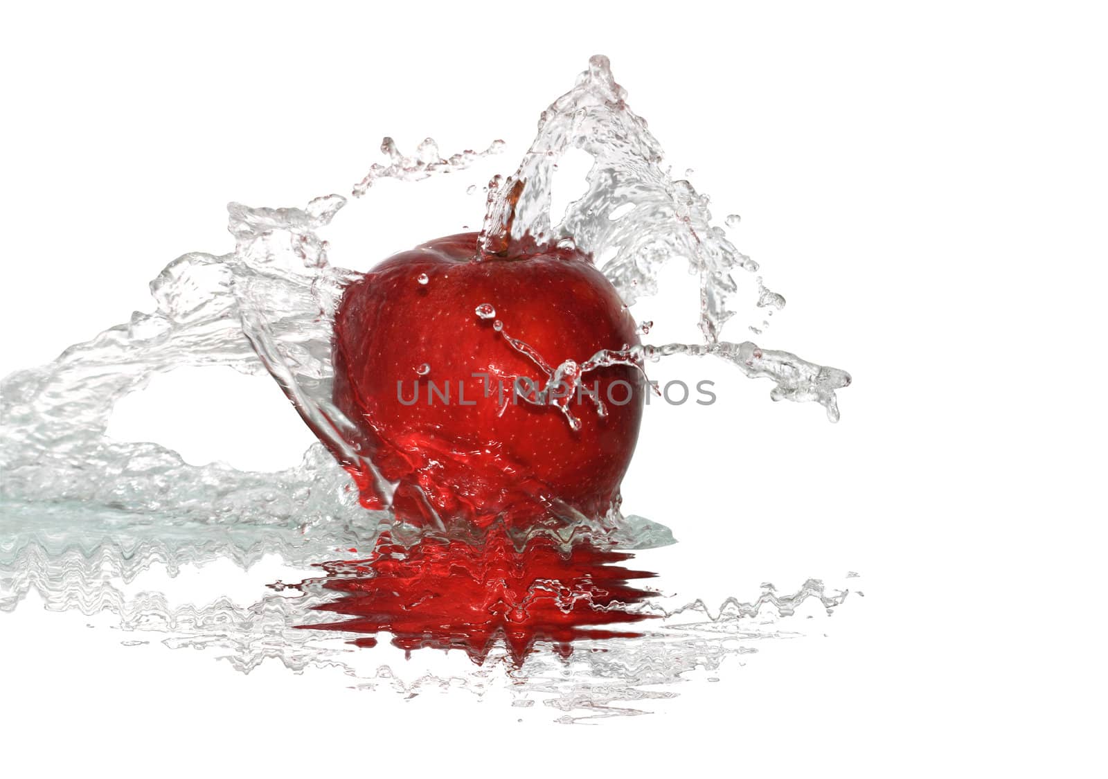 Red apple and splashing water isolated on white background with clipping path