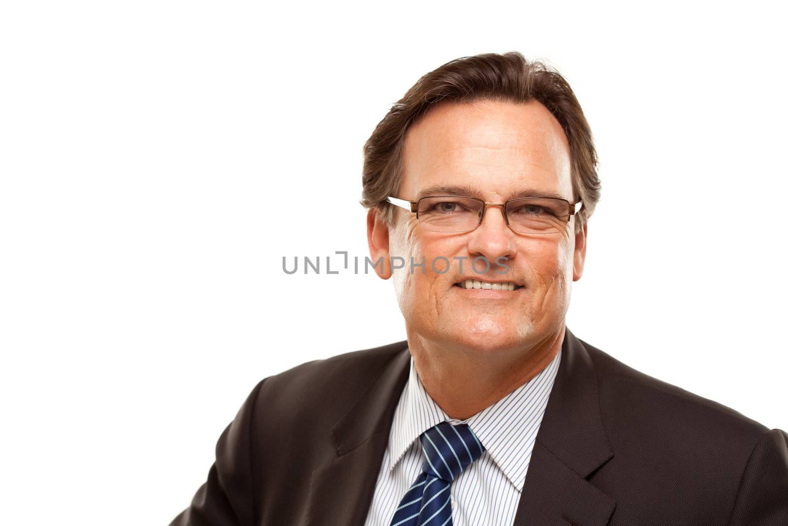 Handsome Businessman Smiling in Suit and Tie Isolated on a White Background.