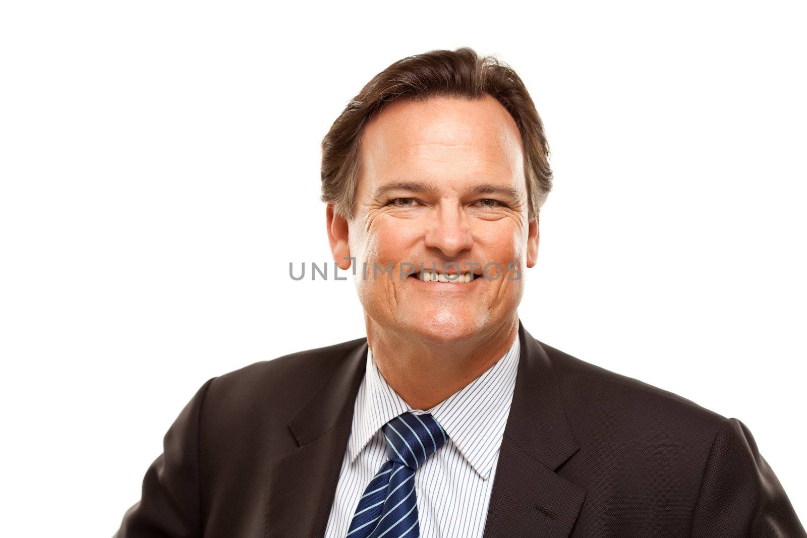 Handsome Businessman Smiling in Suit and Tie Isolated on a White Background.