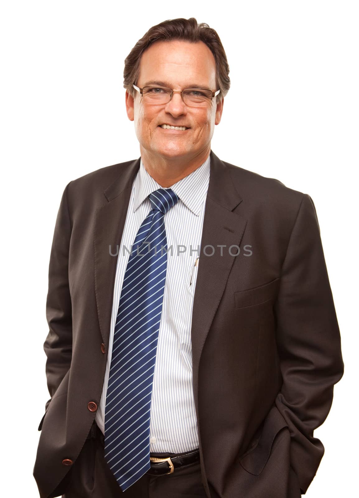 Handsome Businessman Smiling in Suit and Tie Isolated on a White Background.