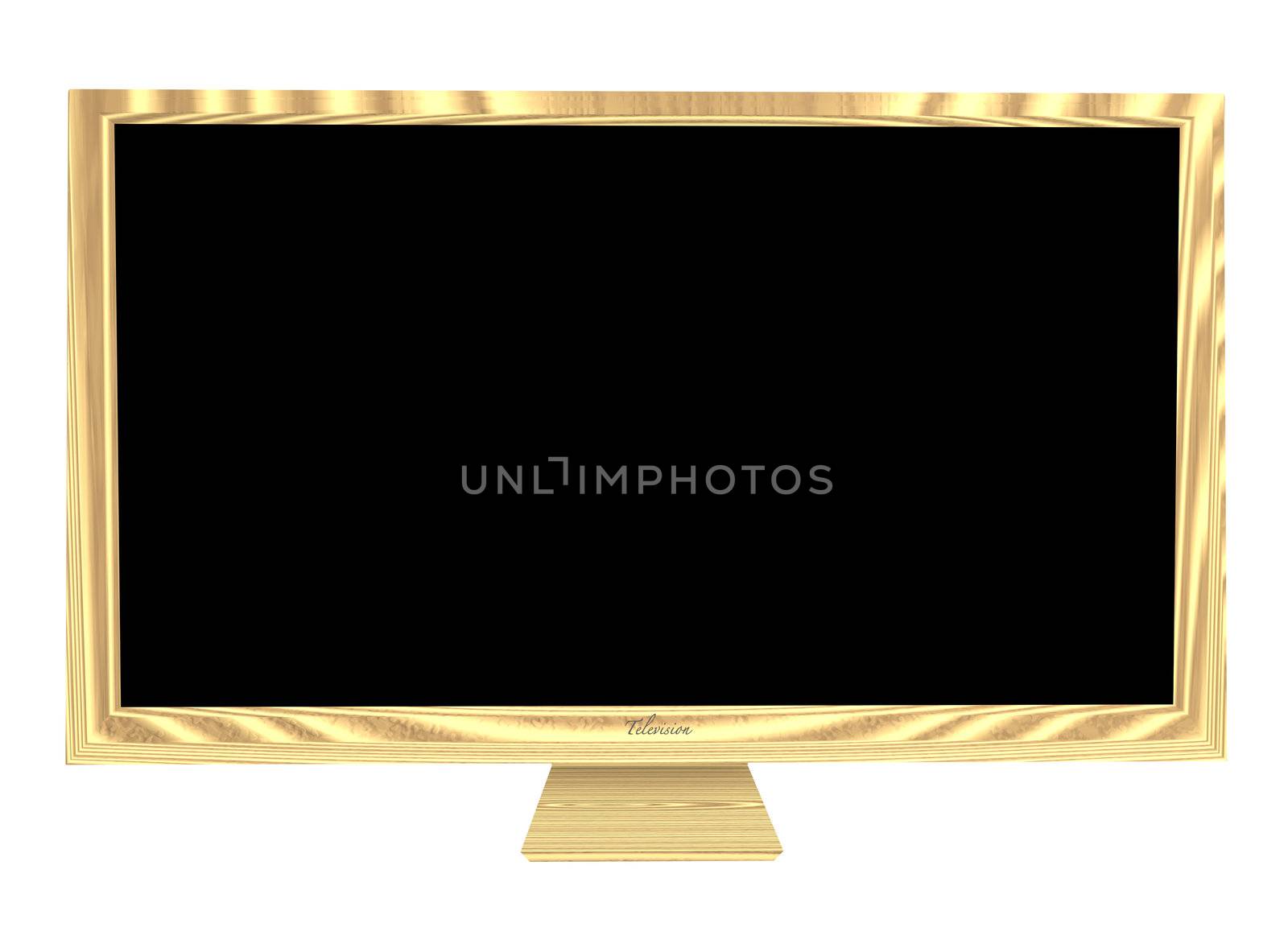 Brown wooden case on a modern flat screen television and blank area