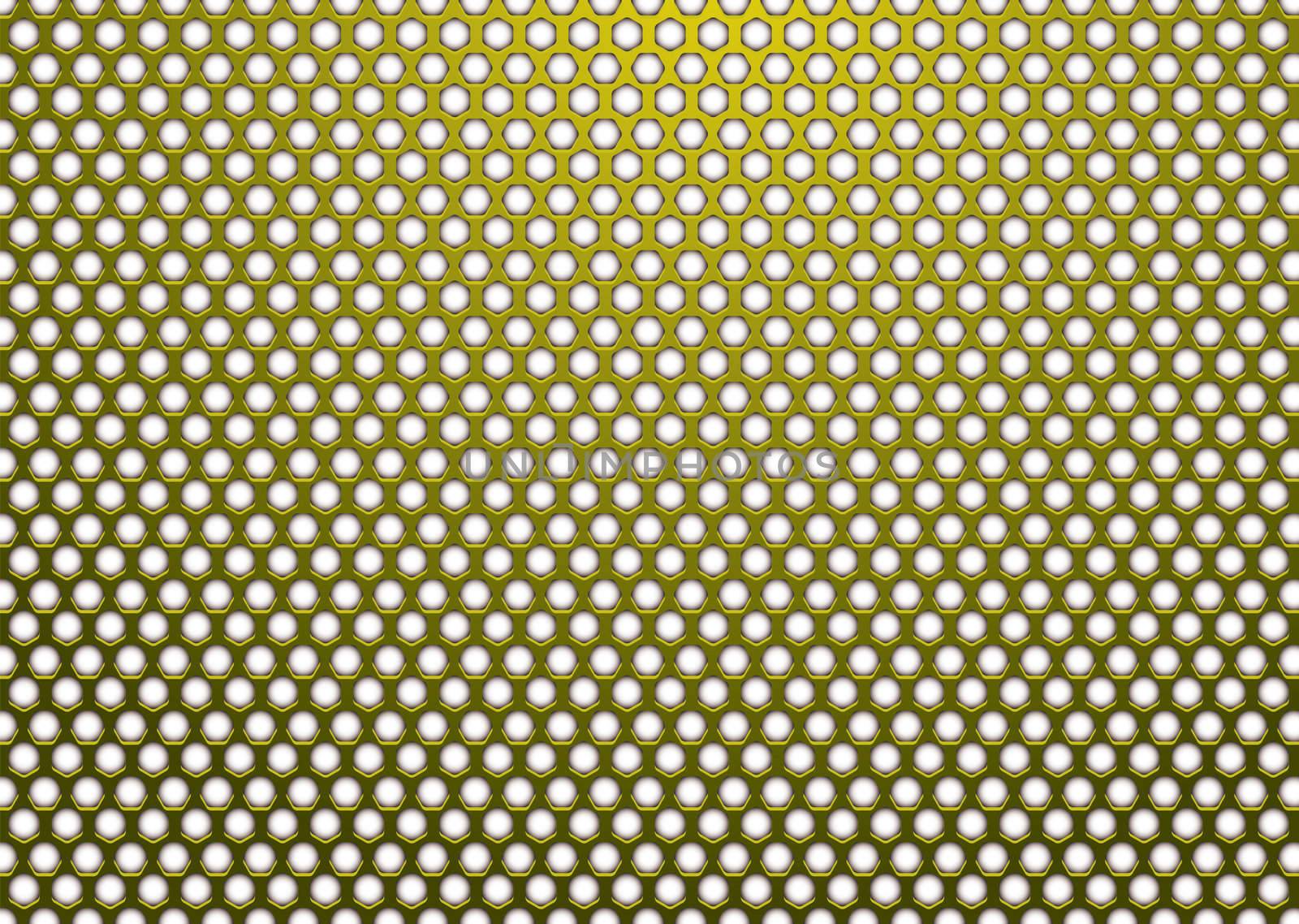 Gold metal background with hexagon white hole in surface