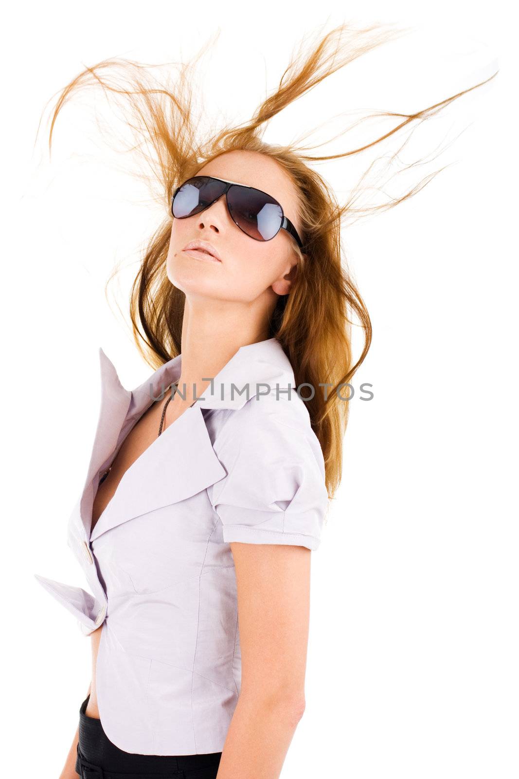 Sexy isolated young woman in stylish sunglasses
