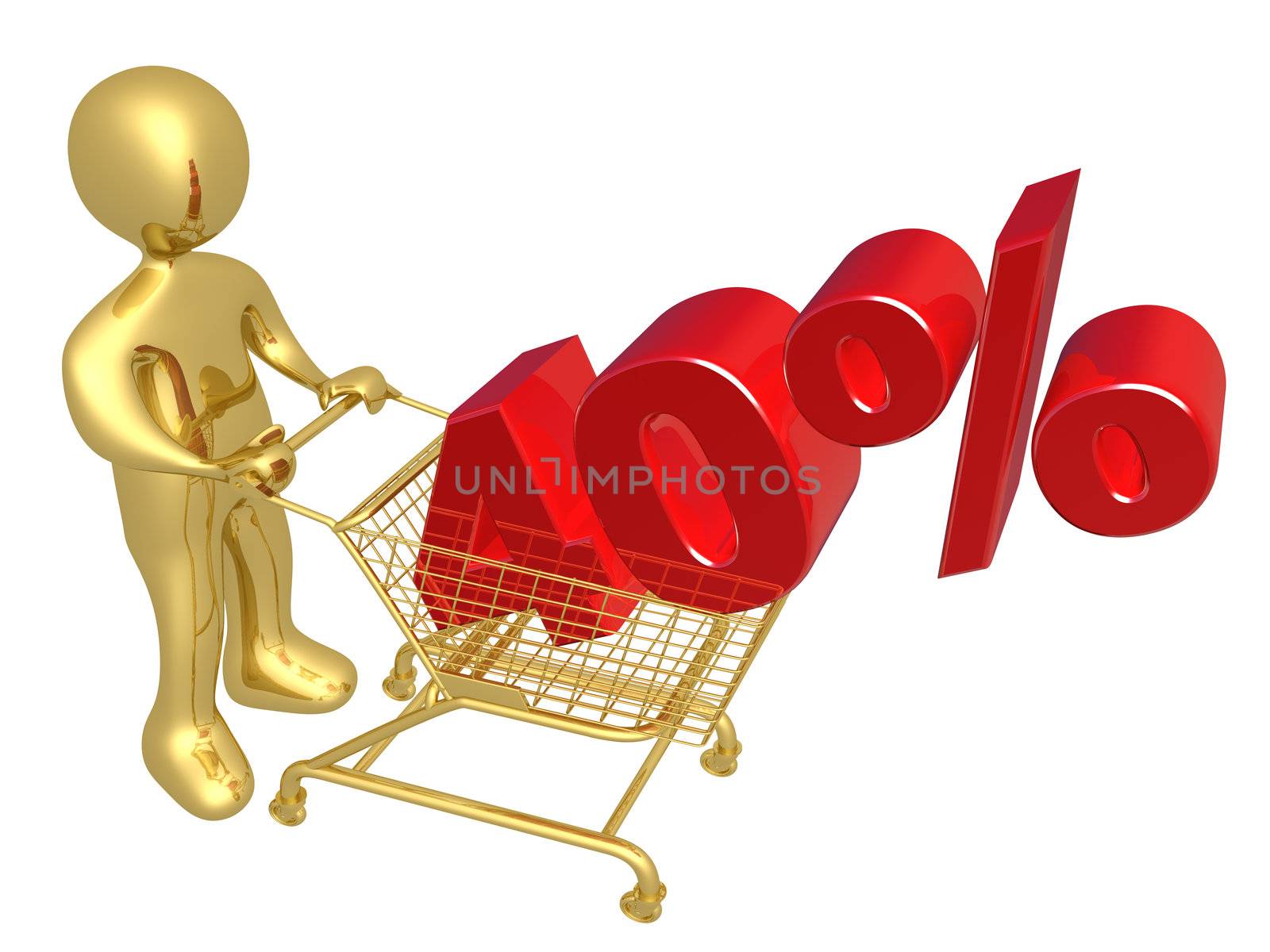 3d person pushing a shopping cart with a 40% 3d text on it.
