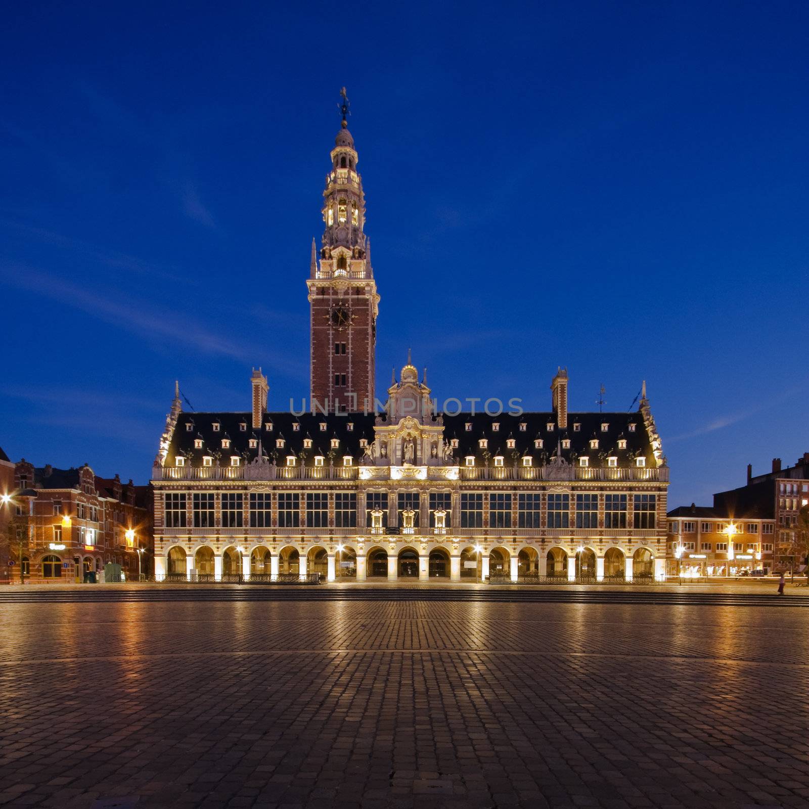 View at Ladeuzeplein in Leuven (Belgium) in twilight