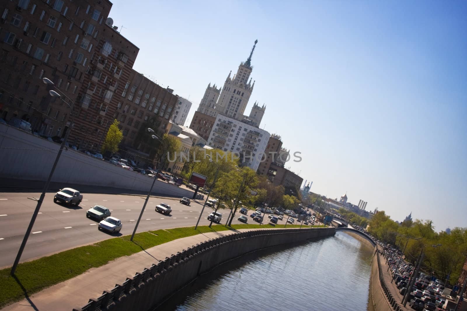 Streets of Moscow (Russia) in sunny spring day