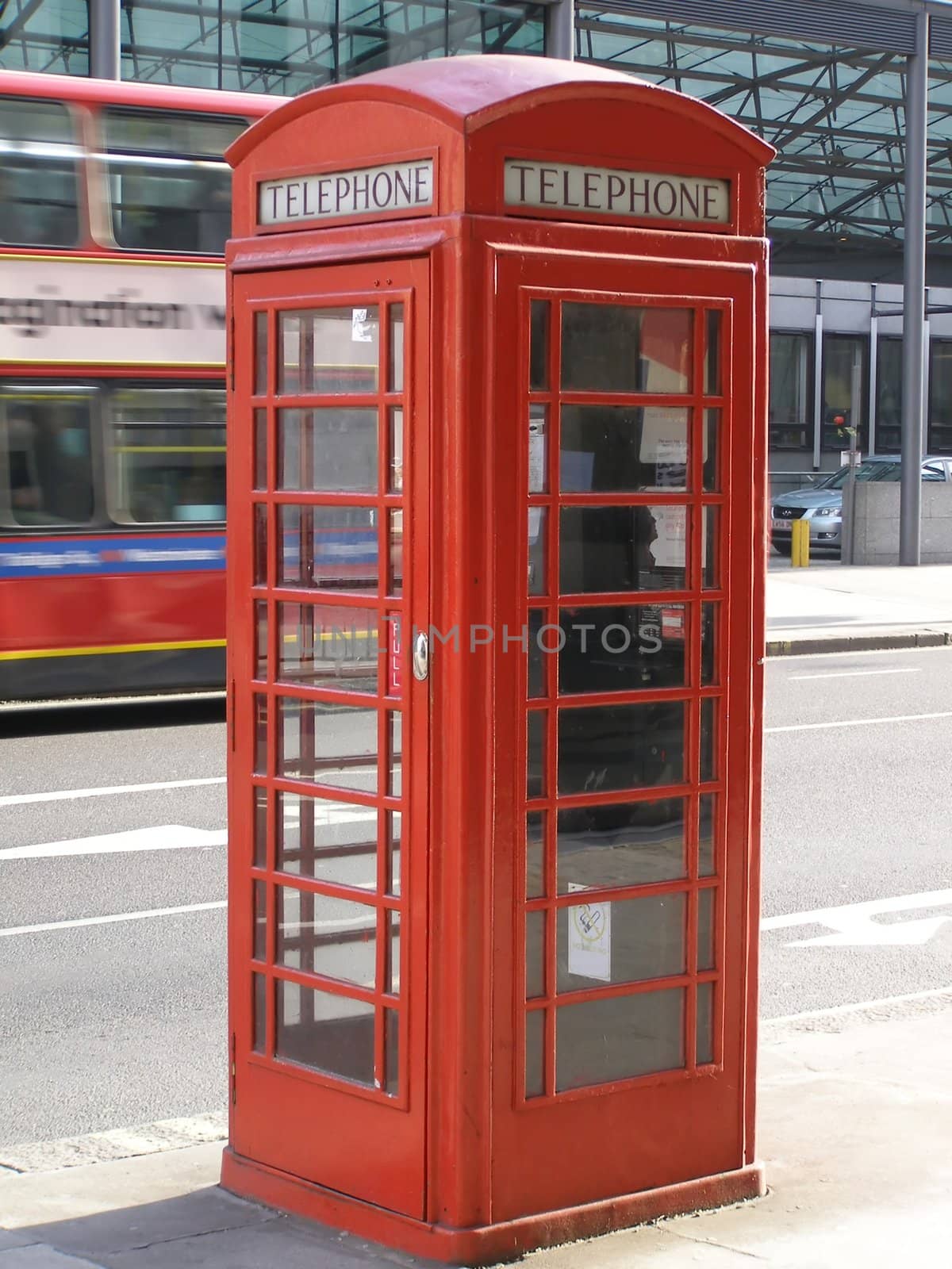 Traditional red telephone box in London, UK