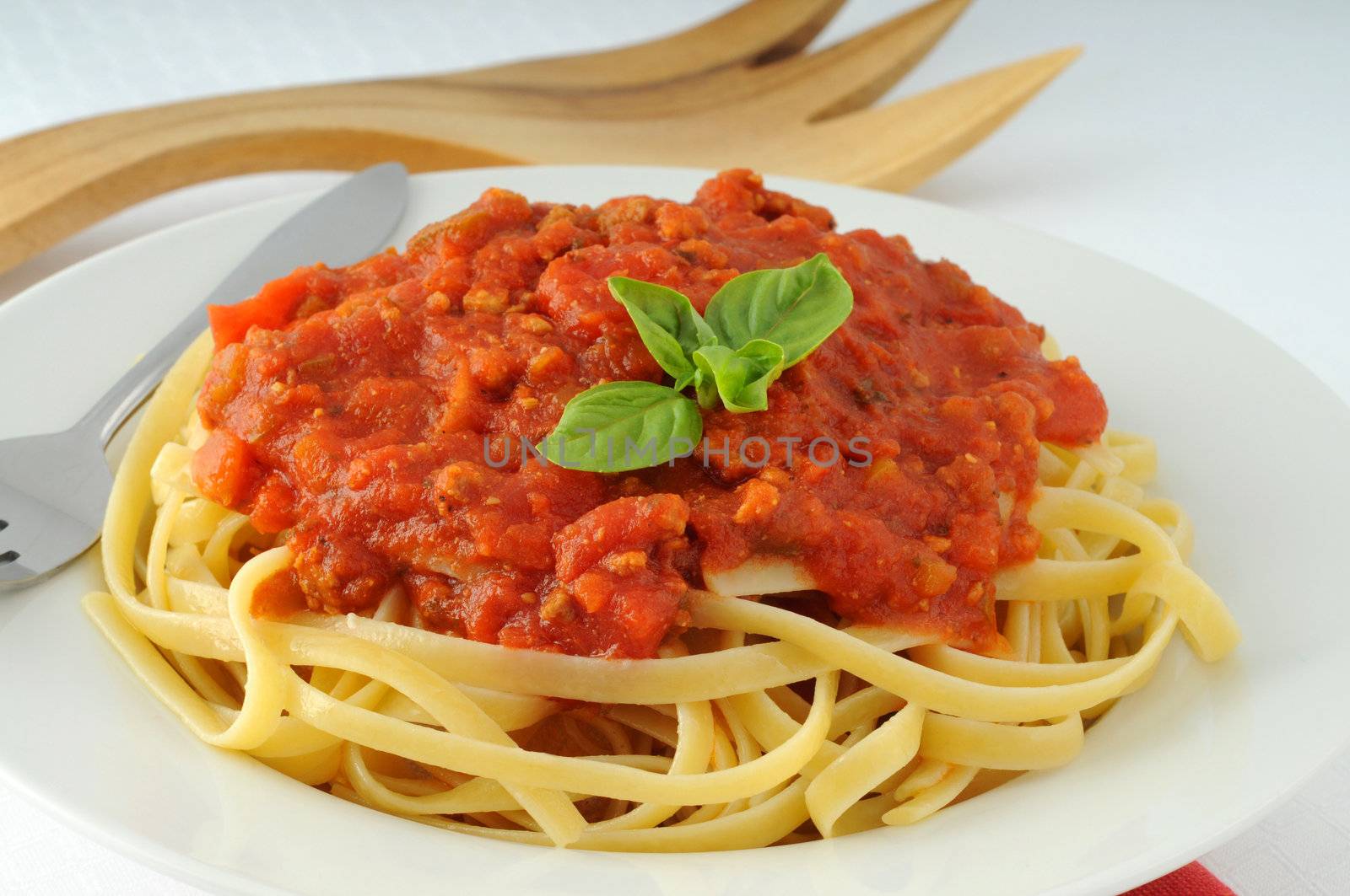 Linguine pasta with a tasty tomato basil sauce.