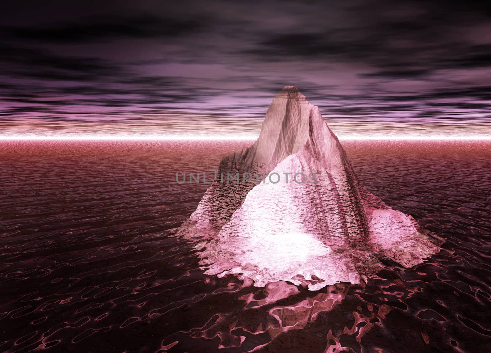 Iceberg Floating on a Red Ocean With Sky on Mars Fantasy Illustration