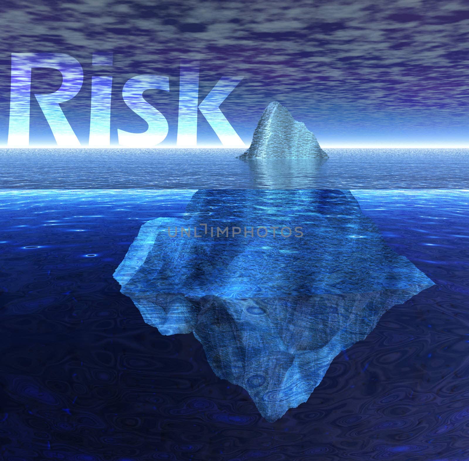 Floating Iceberg in the Ocean with Risk Text by bobbigmac