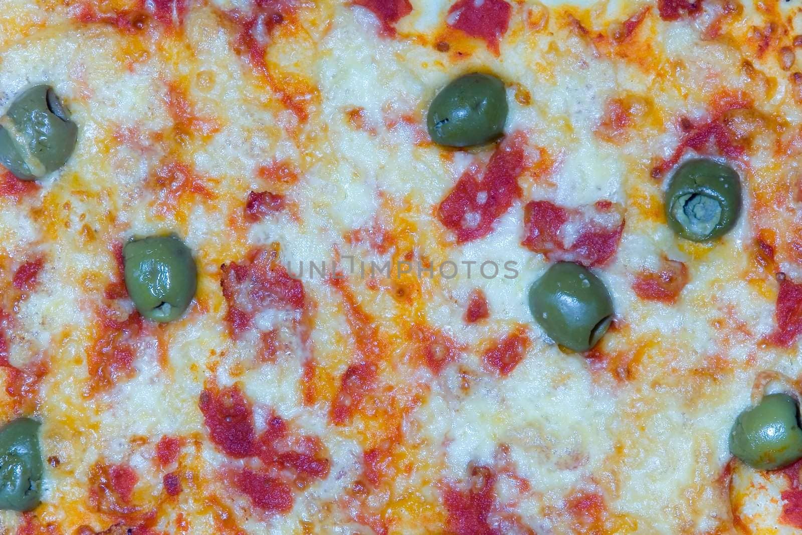The fresh with olives pizza photographed close up