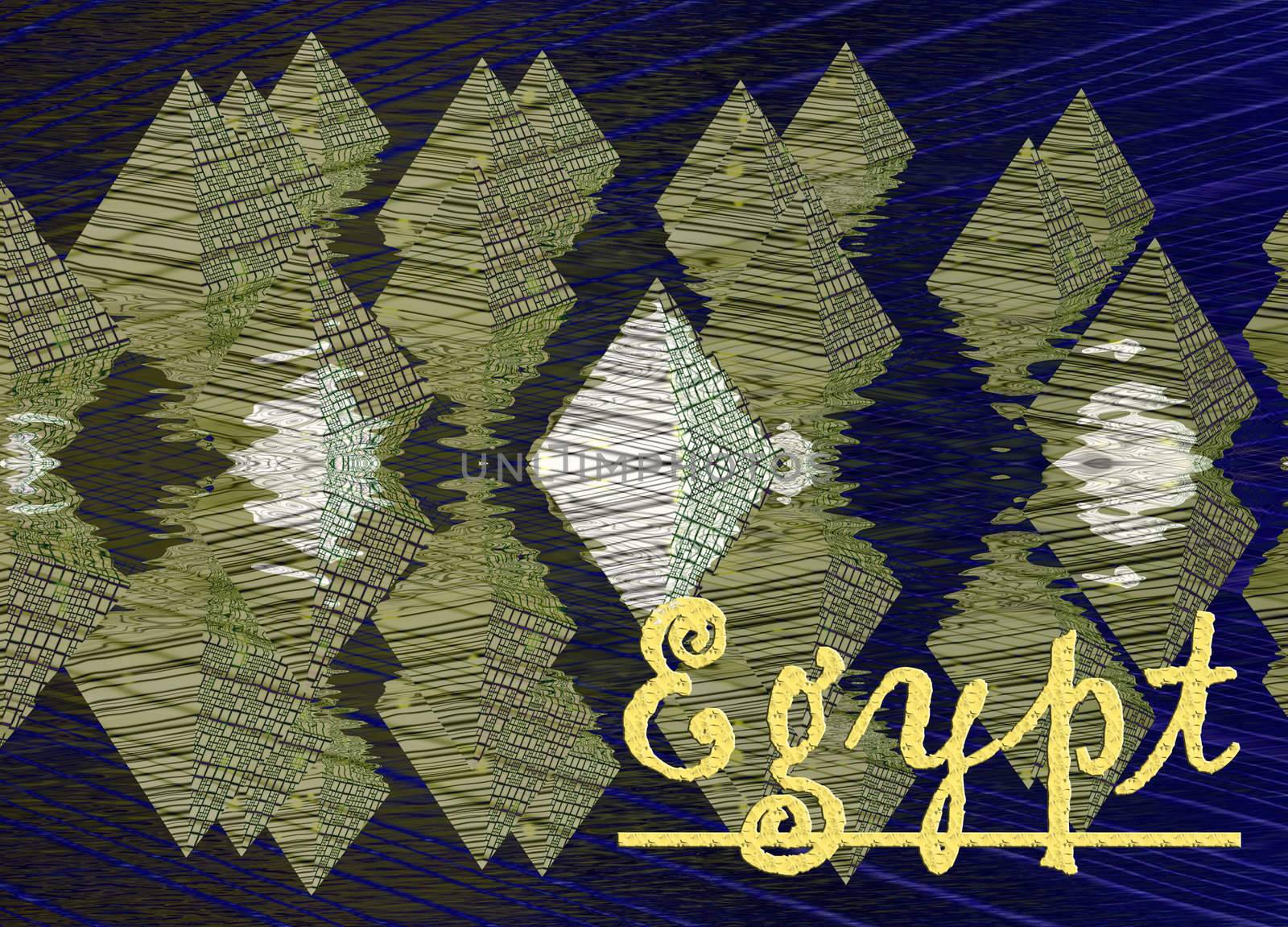Yellow Pyramids and Reflections in Water with Egypt Text Illustr by bobbigmac