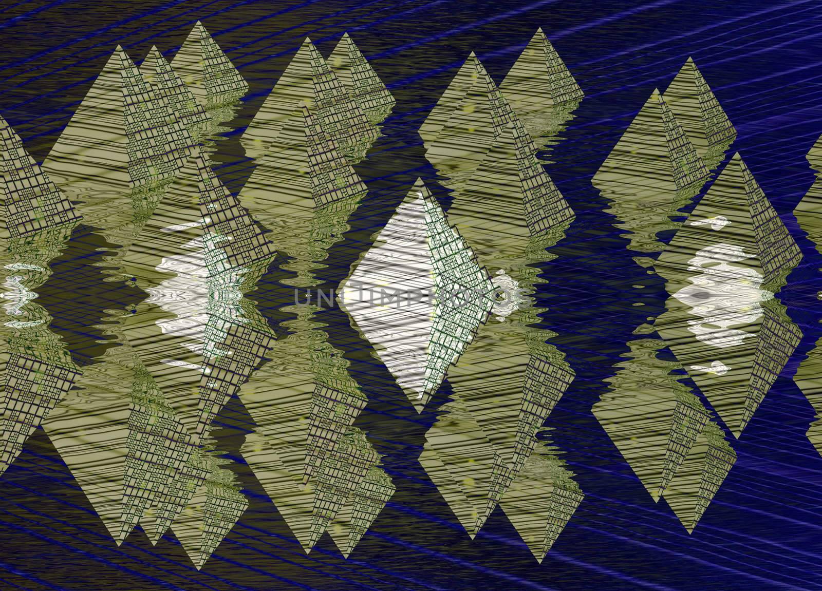 Digital Effect Pyramids with Reflections on Water 3d Rendered Il by bobbigmac