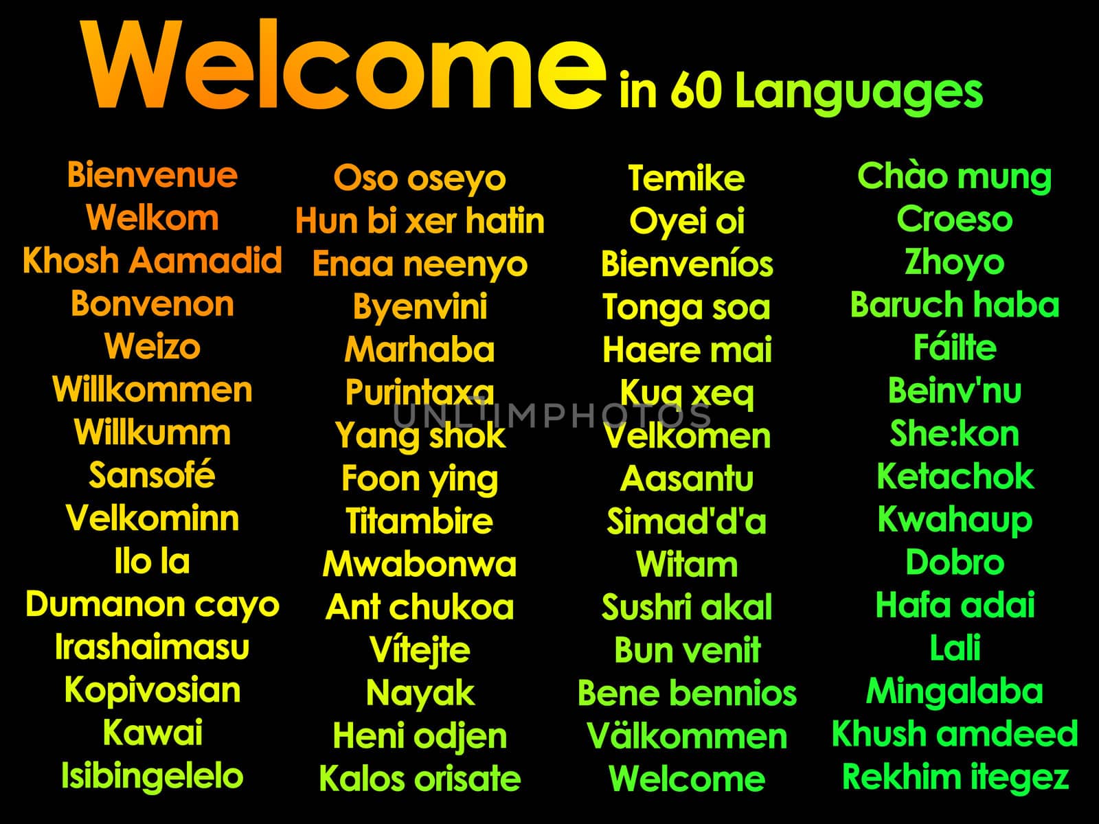 Welcome marhaba wilcommen written in lots of 60 different langua by bobbigmac