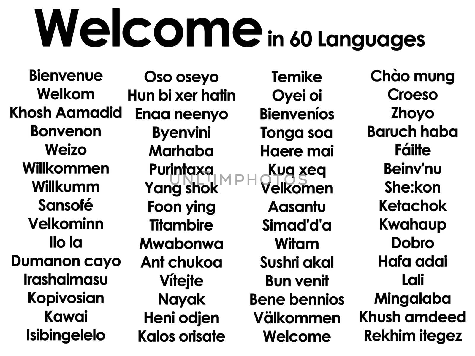 Welcome marhaba wilcommen written in lots of 60 different languages