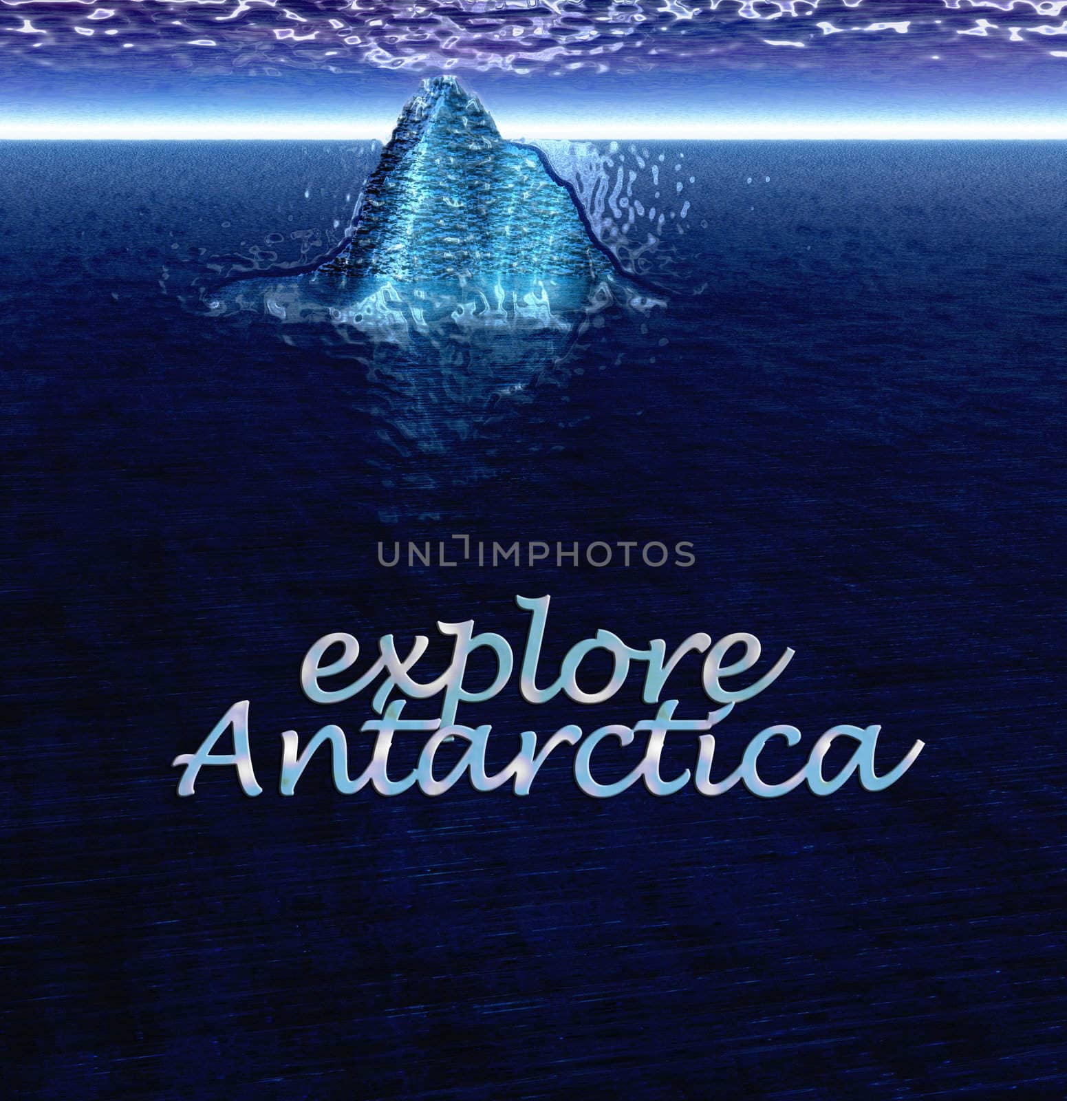 Explore Antarctica Text With Floating Iceberg in Ocean by bobbigmac