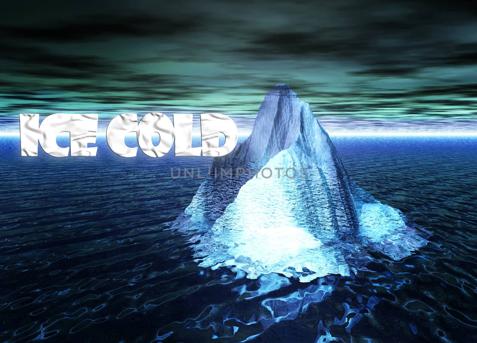 Ice Cold Text With Floating Iceberg in Ocean by bobbigmac