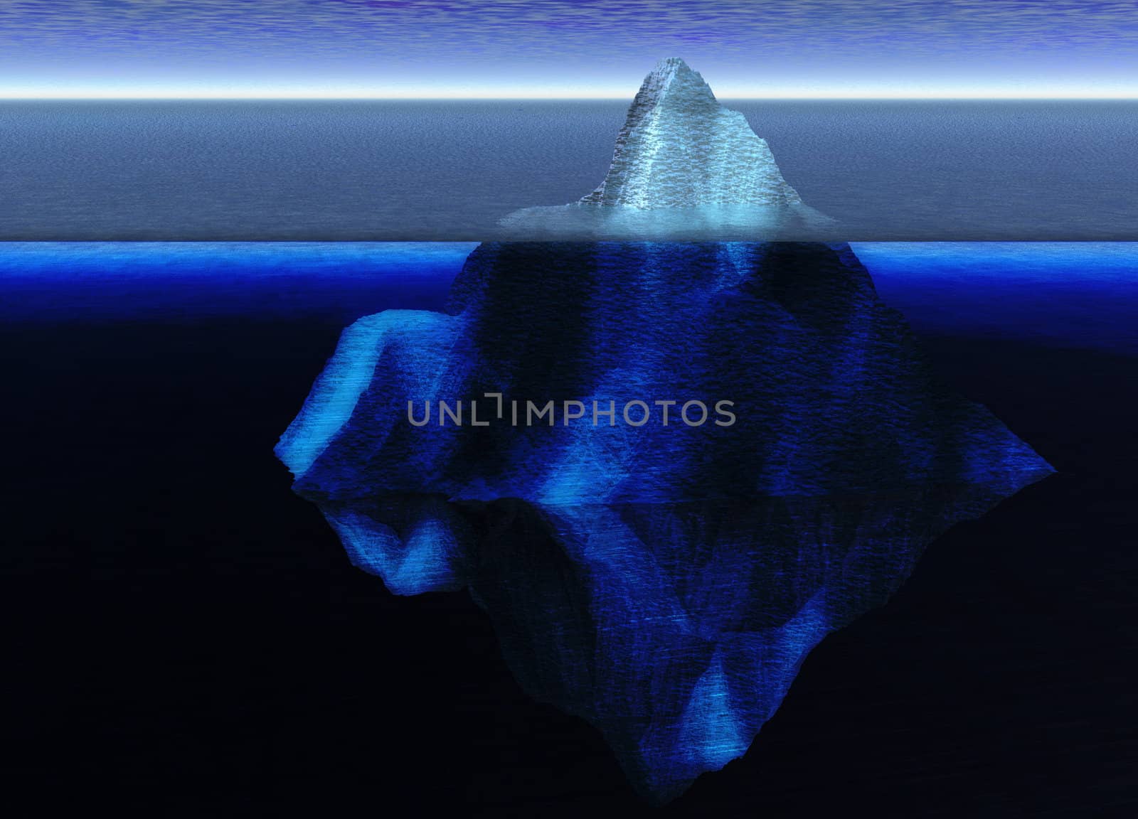Floating Iceberg in the Open Ocean with Horizon
