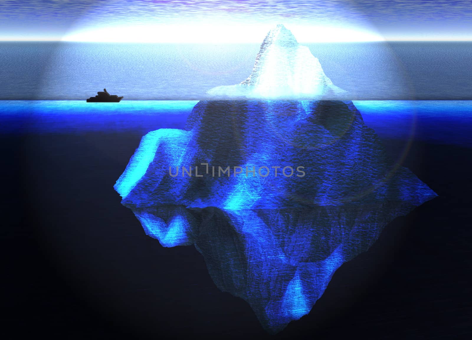 Floating Iceberg in the Open Ocean with Small Boat Nearby Illust by bobbigmac