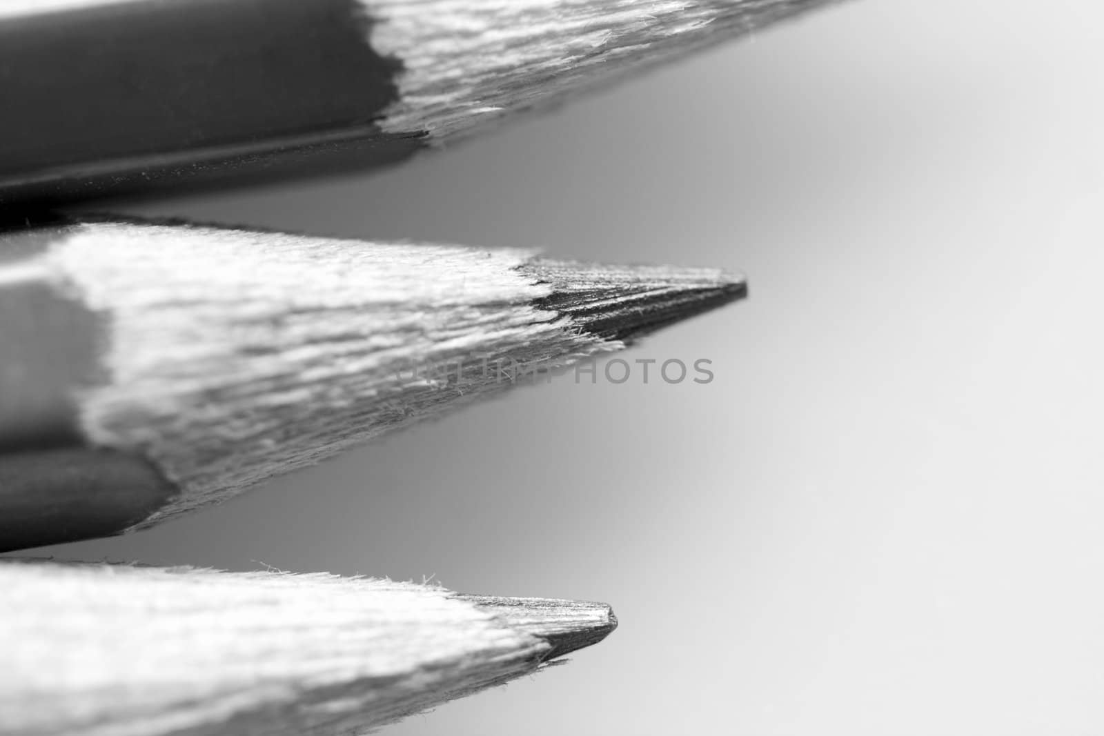 gray pencils macro on neutral gray backgound (black&white)