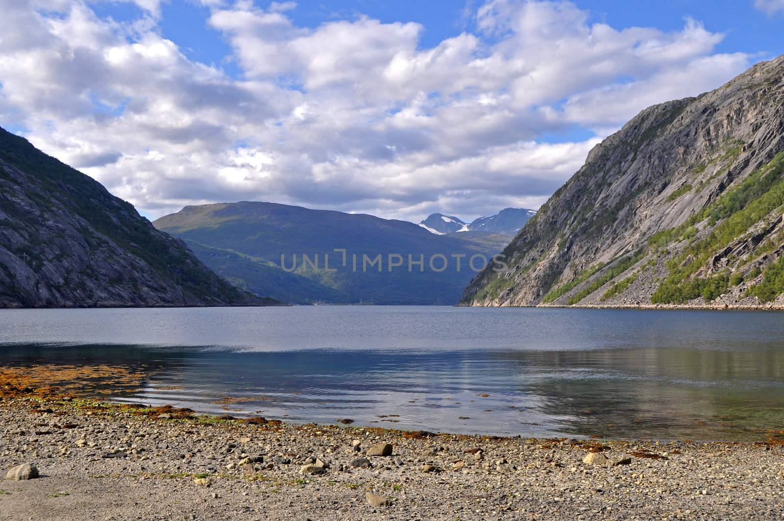 View over Rombaksbotn which is the eastern end of the fiord Rombaken in northern Norway.