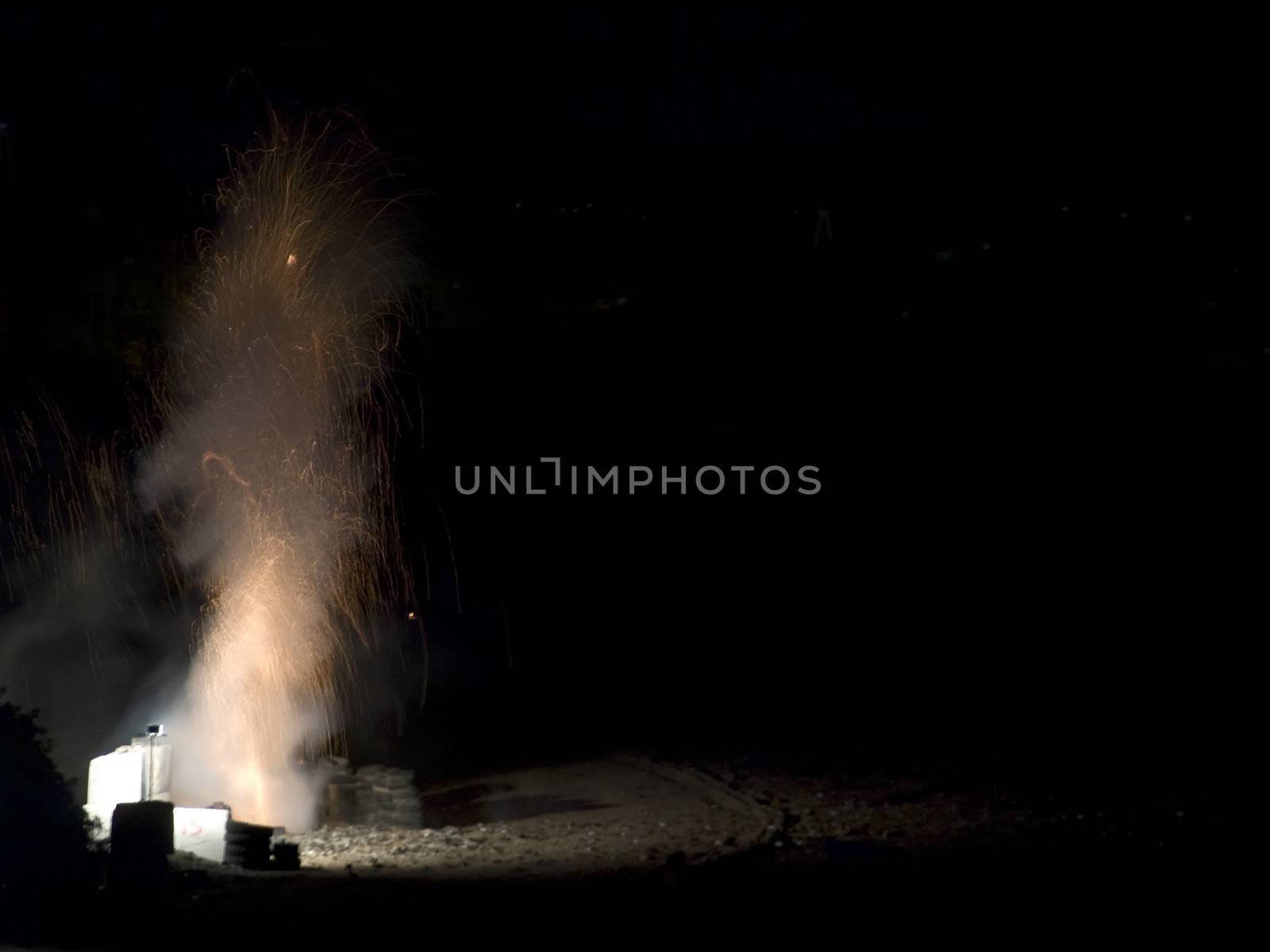 First photo in a series of two images showing a fireworks petard being let off