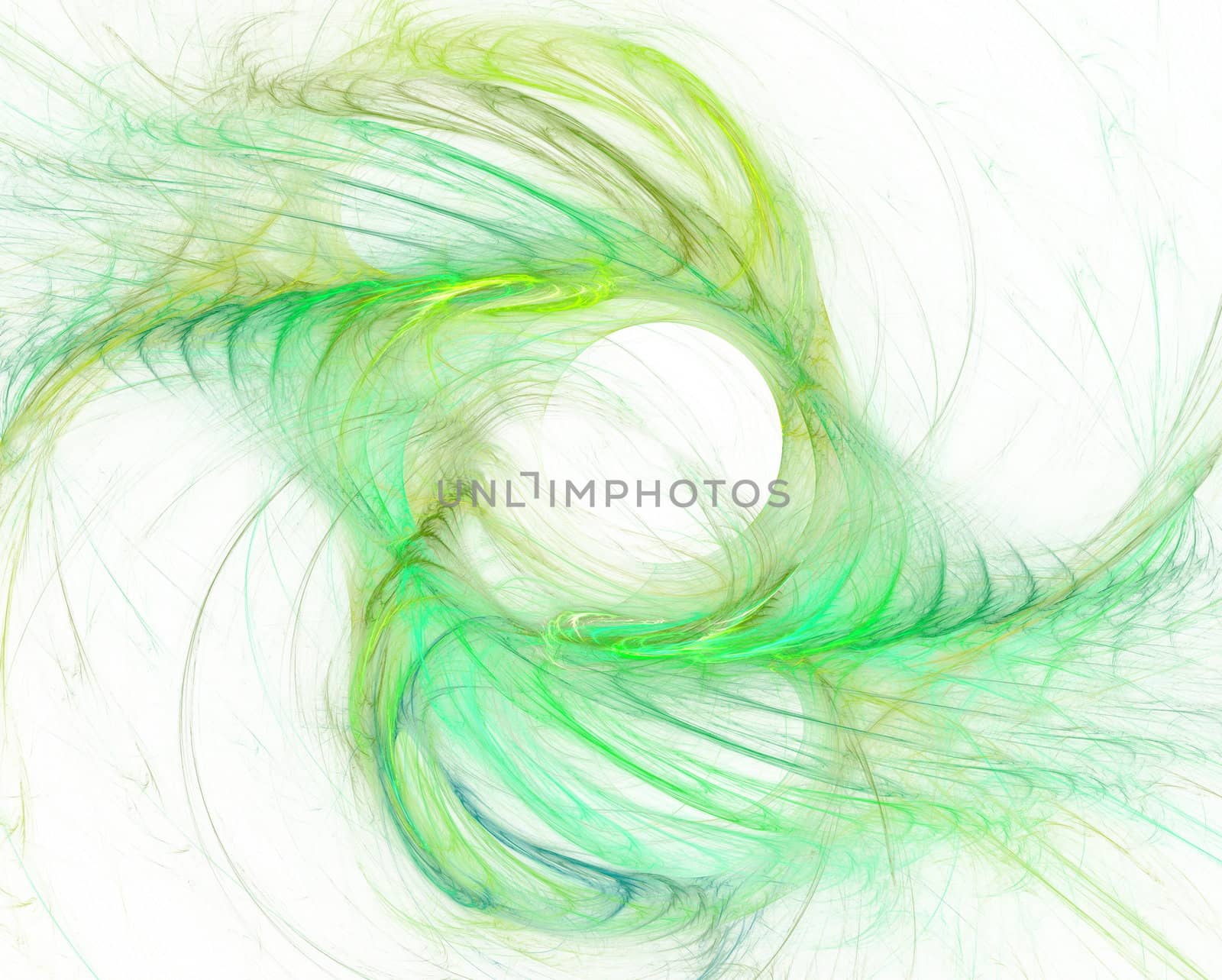 Abstract green pattern like feathers on a white background