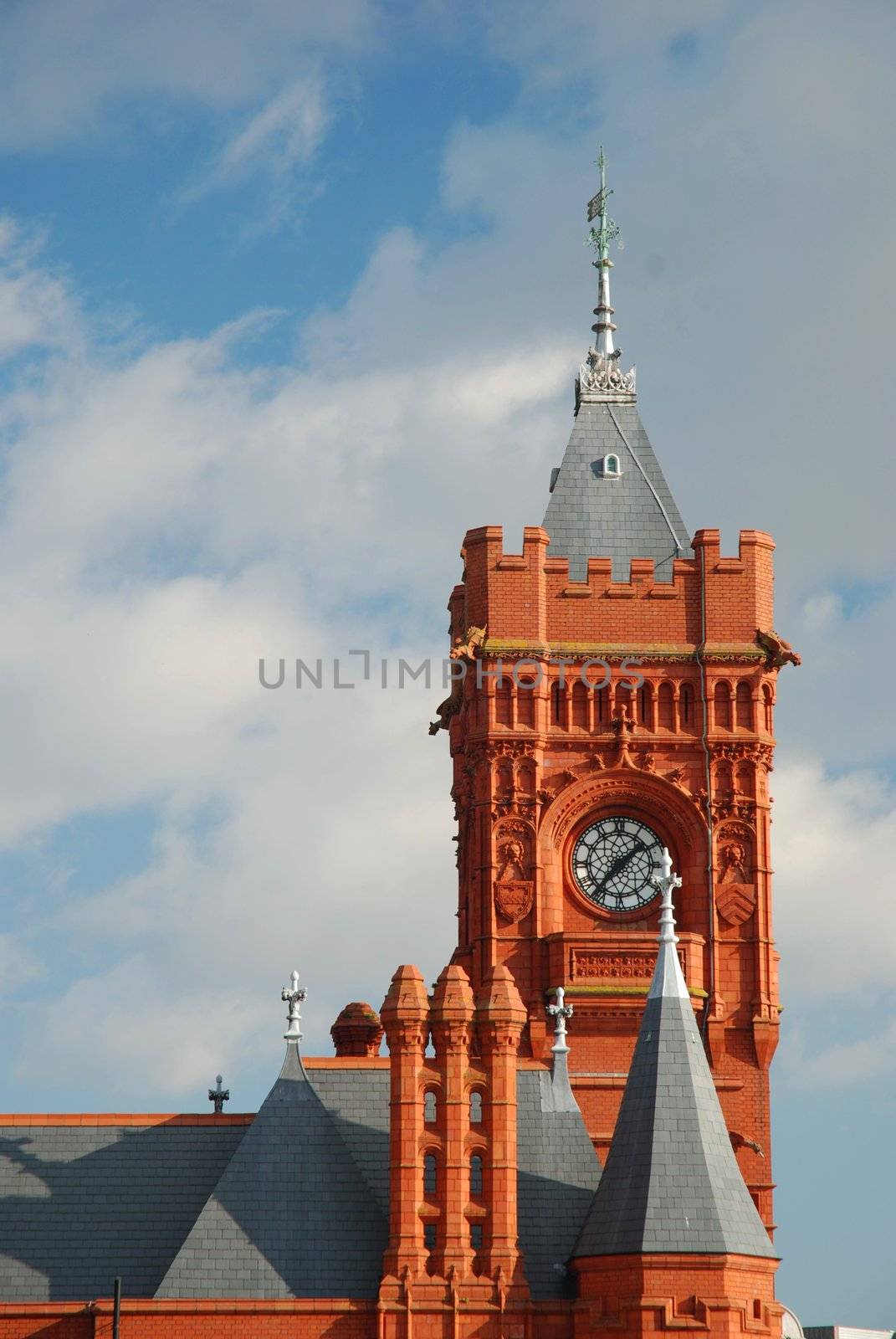tower of red historical building in cardiff bay