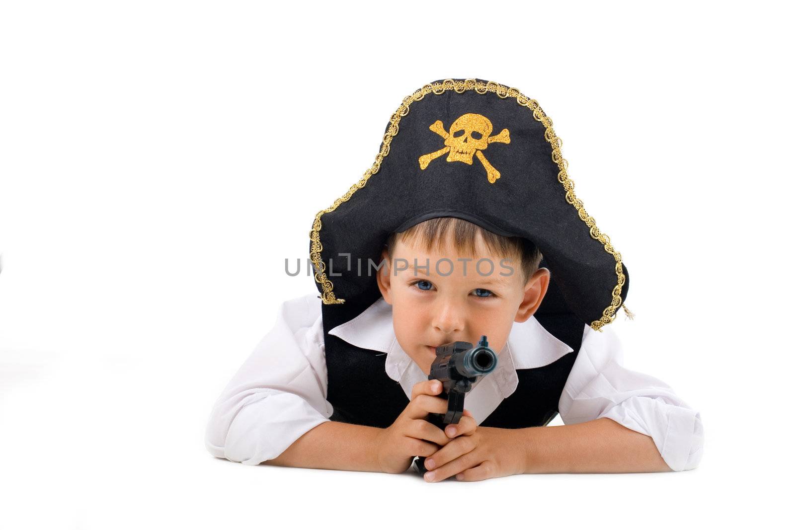 Lying pirate boy with a gun by mihhailov