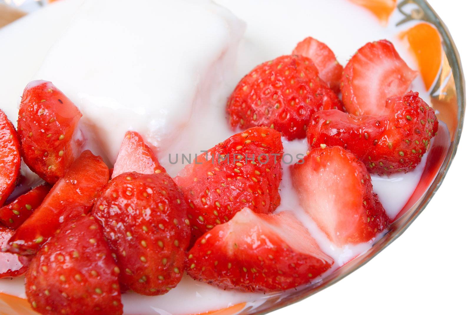 Strawberries and yogurt.Cottage cheese