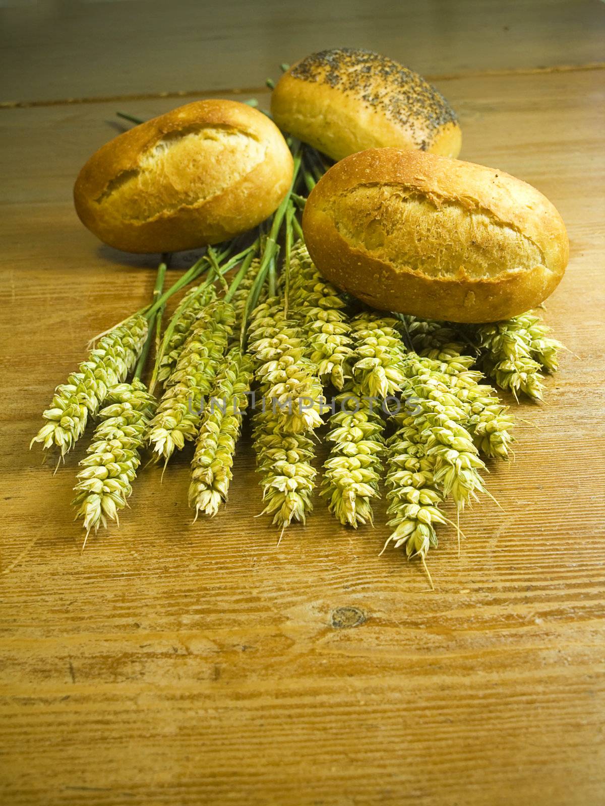 close-up of fresh green ears on the table