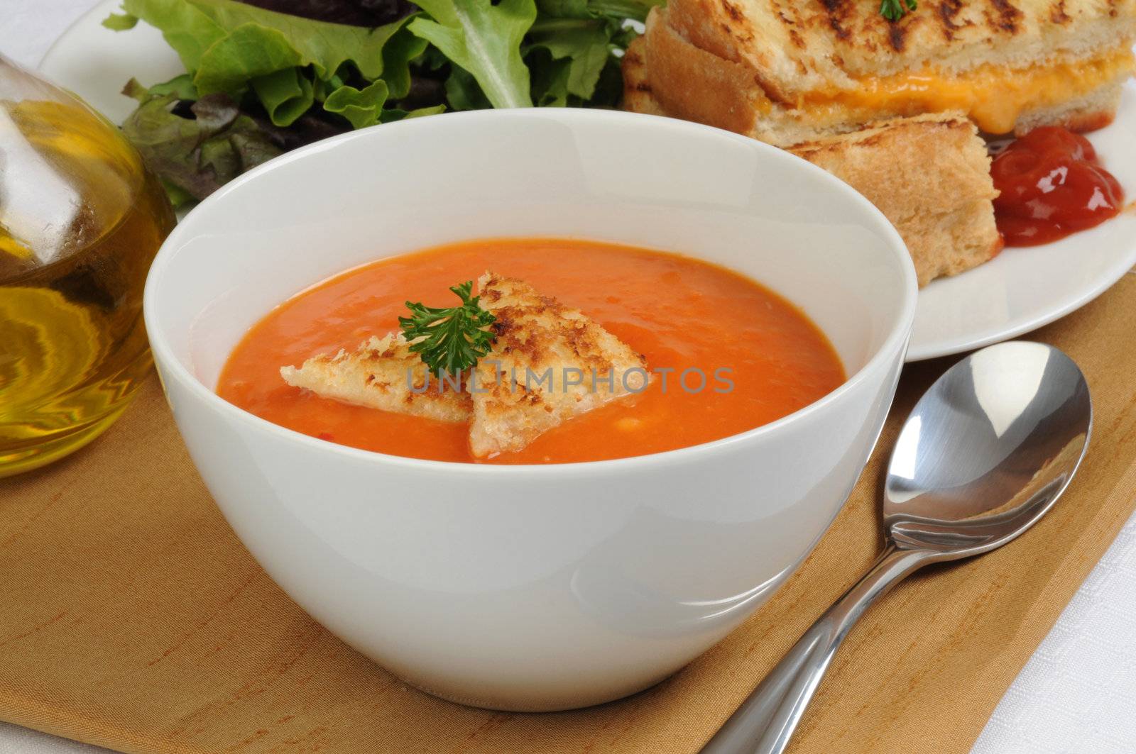 Delicious homemade bowl of red pepper soup.