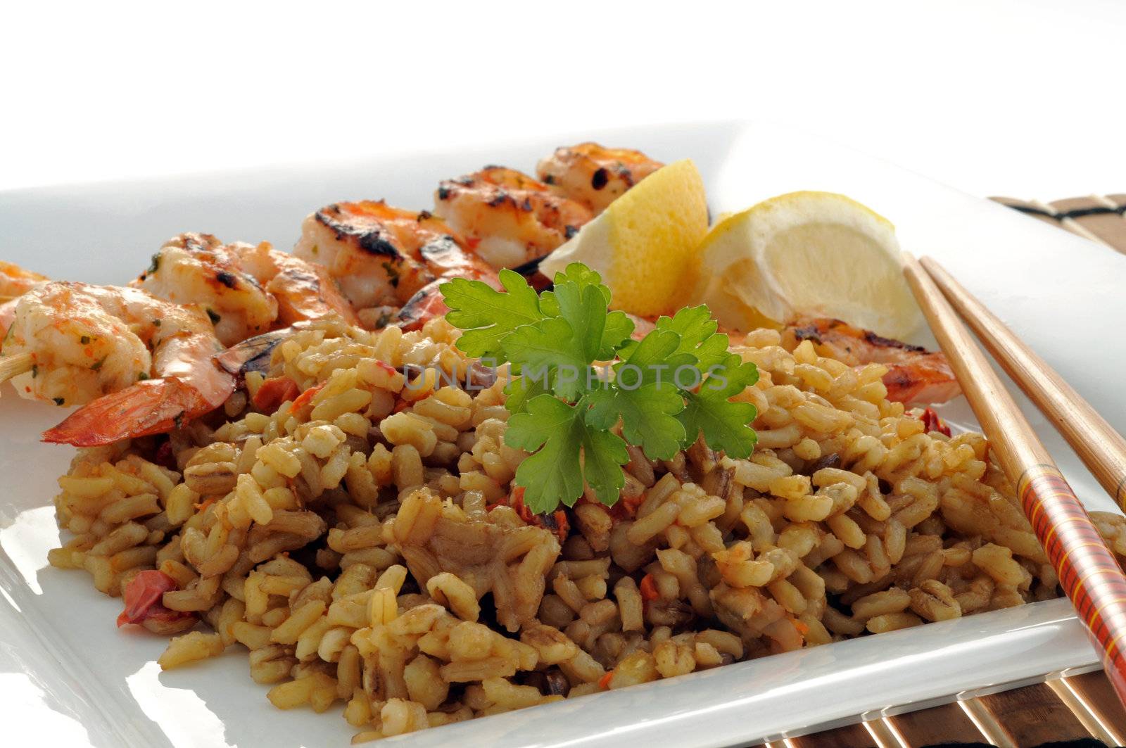 Grilled shrimp and rice by billberryphotography