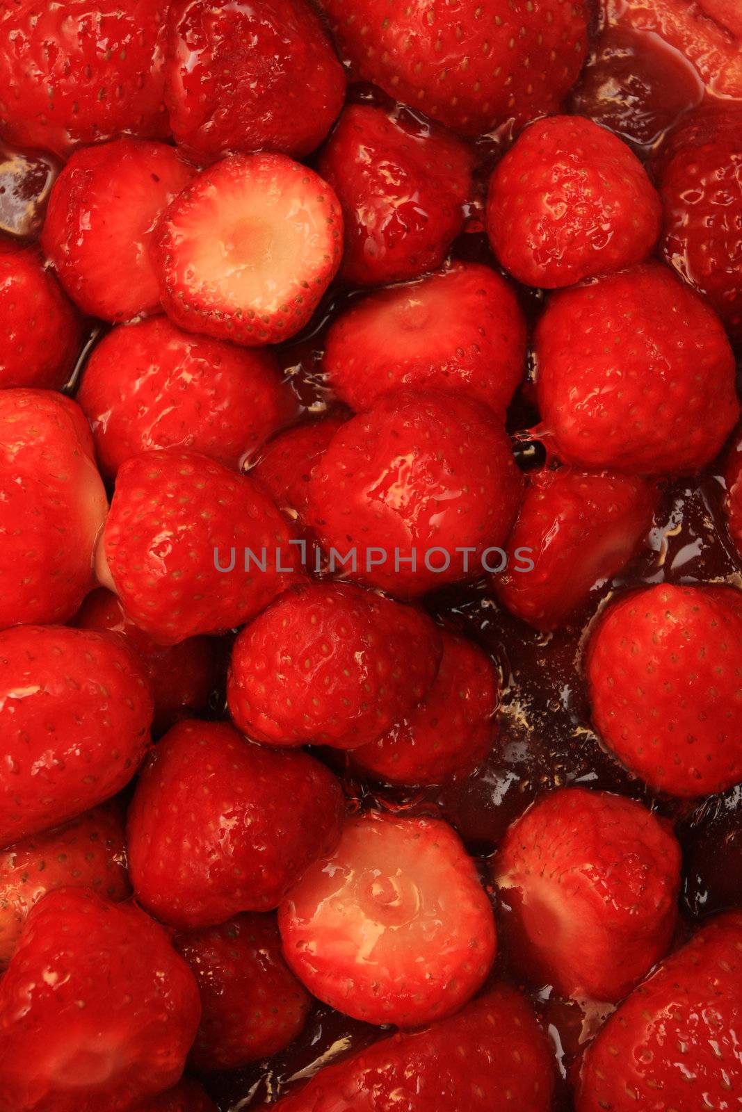fresh strawberry cake, cropped shot of the strawberries