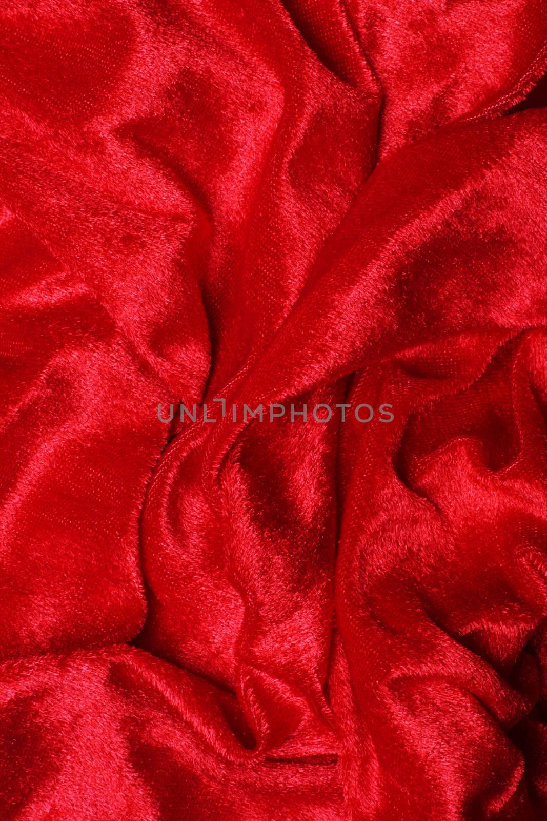 Red felt background, shot from above,