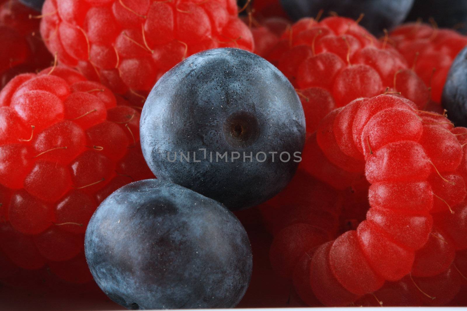 Blueberries and raspberries, shot in studio