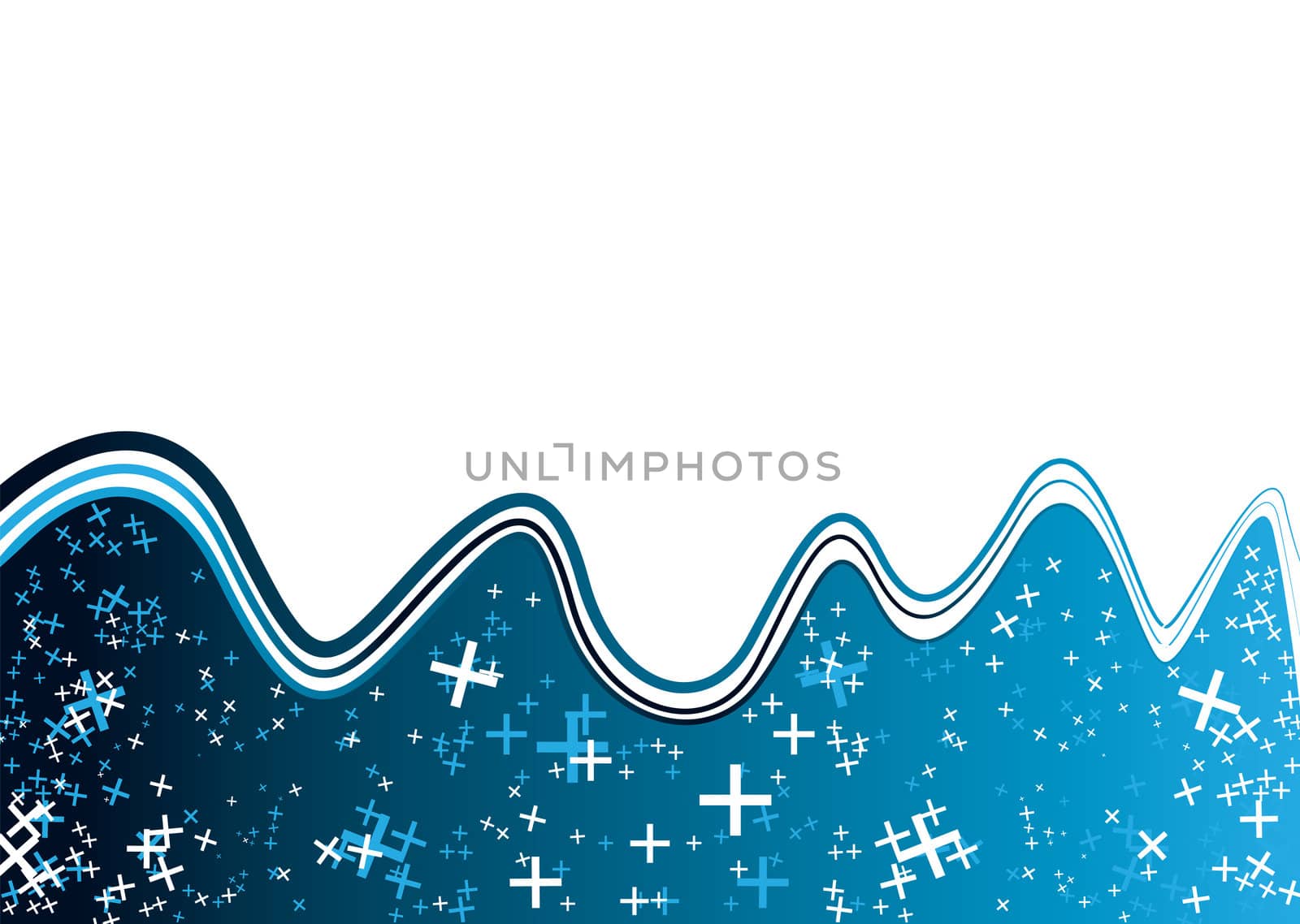 Abstract wave background design in blue with crosses