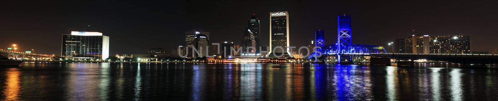 Jacksonville Florida Skyline as seen at night. Panorama