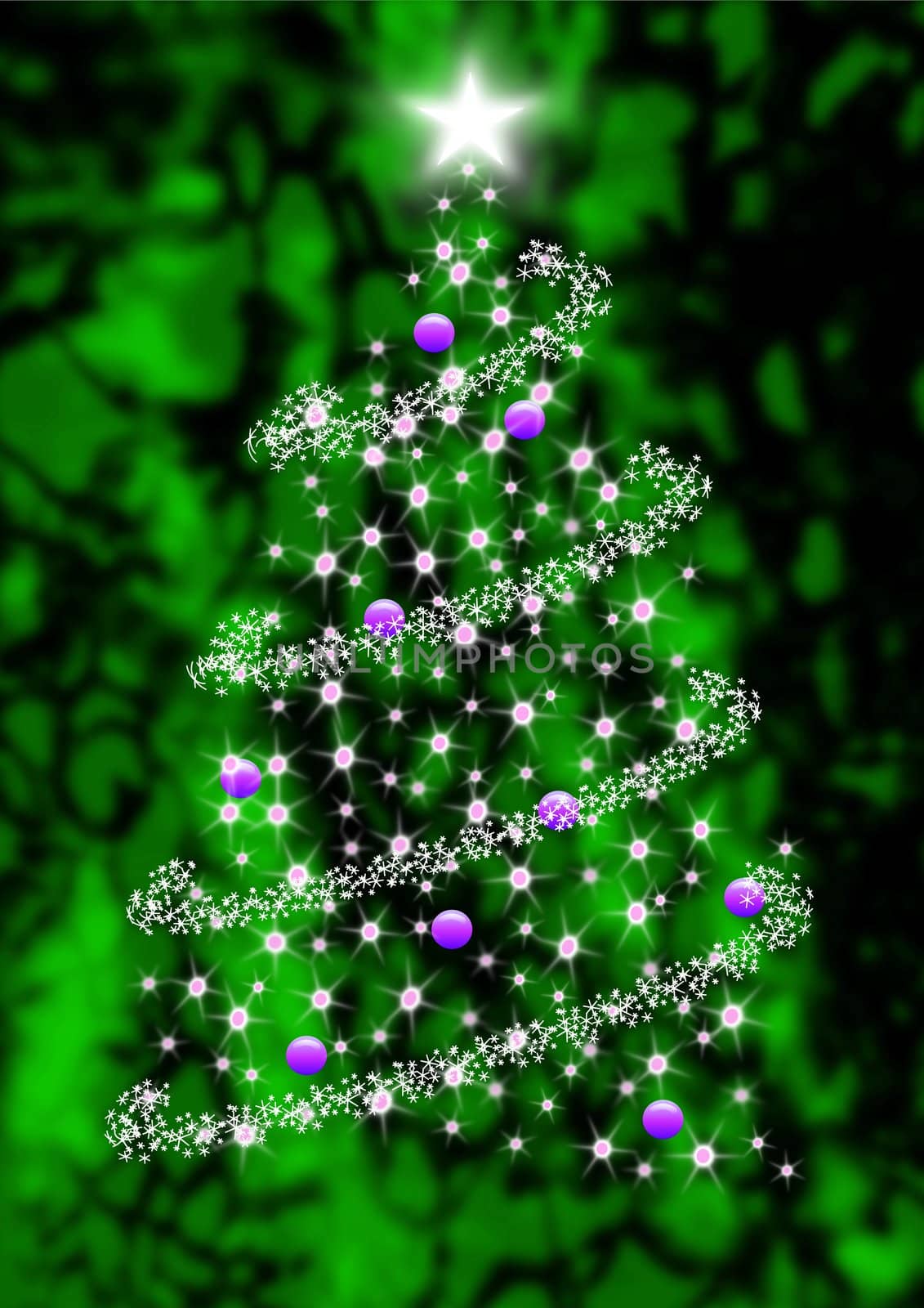 Abstract Christmas tree illustration on an green background.