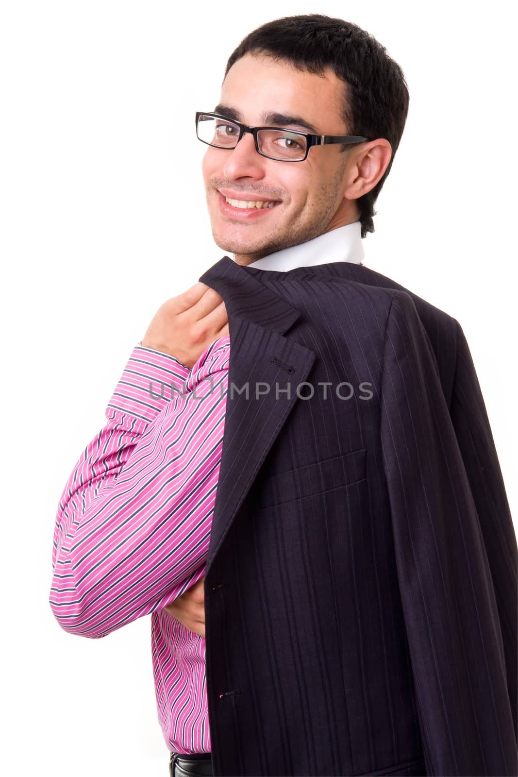 smiling man with glasses on a white background