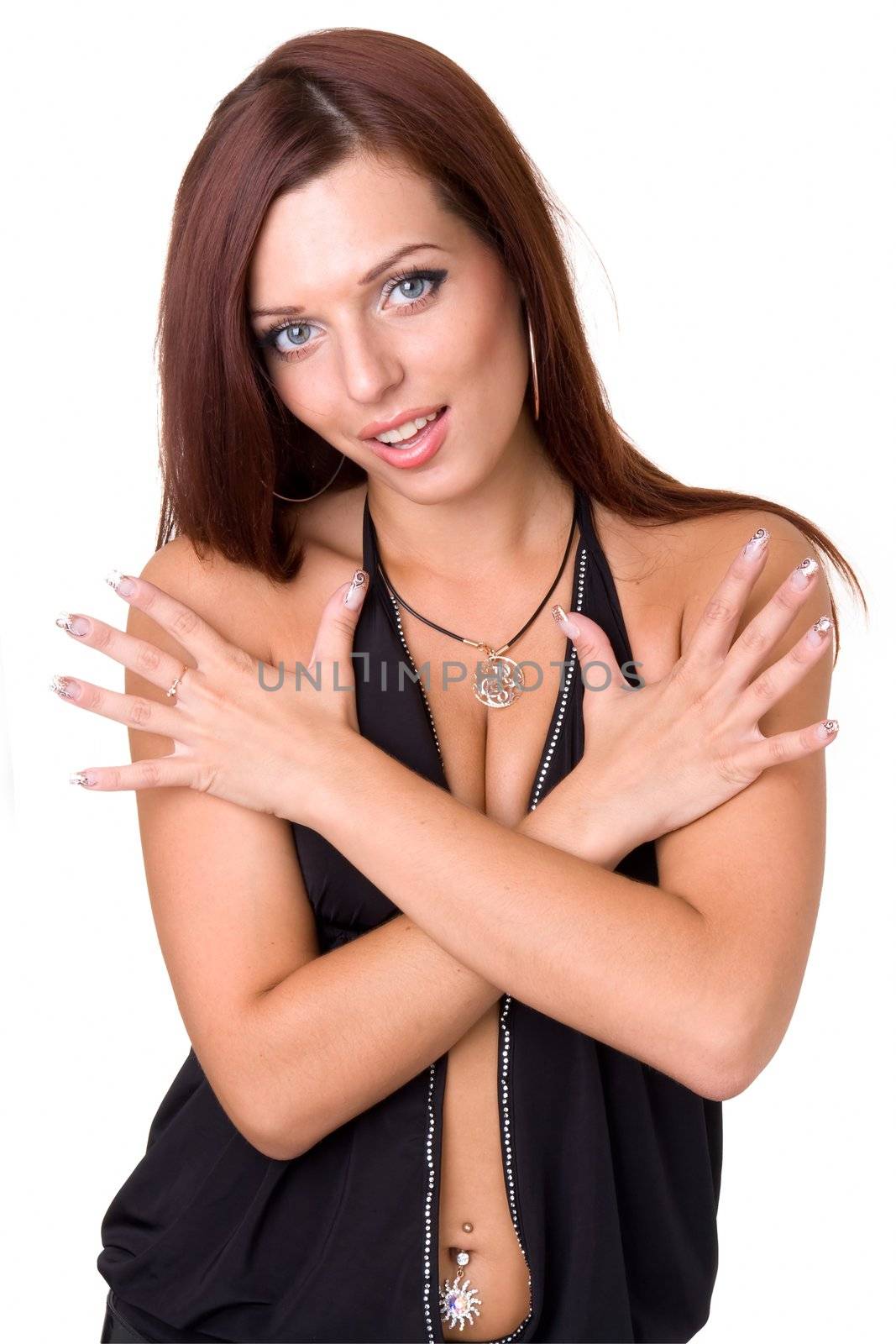 Sexy young woman on a white background