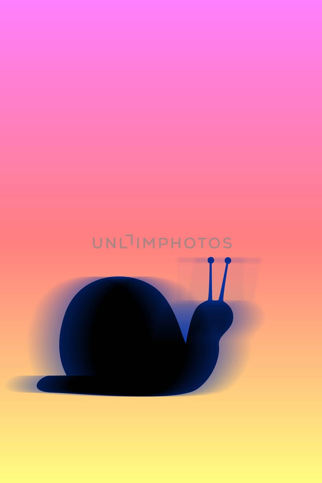 silhouette of moving snail on colered background