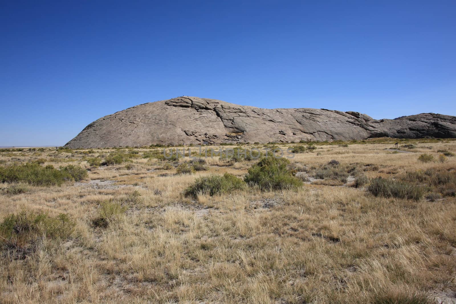 Large granite landmark rock along the Oregon Trail in Wyoming.