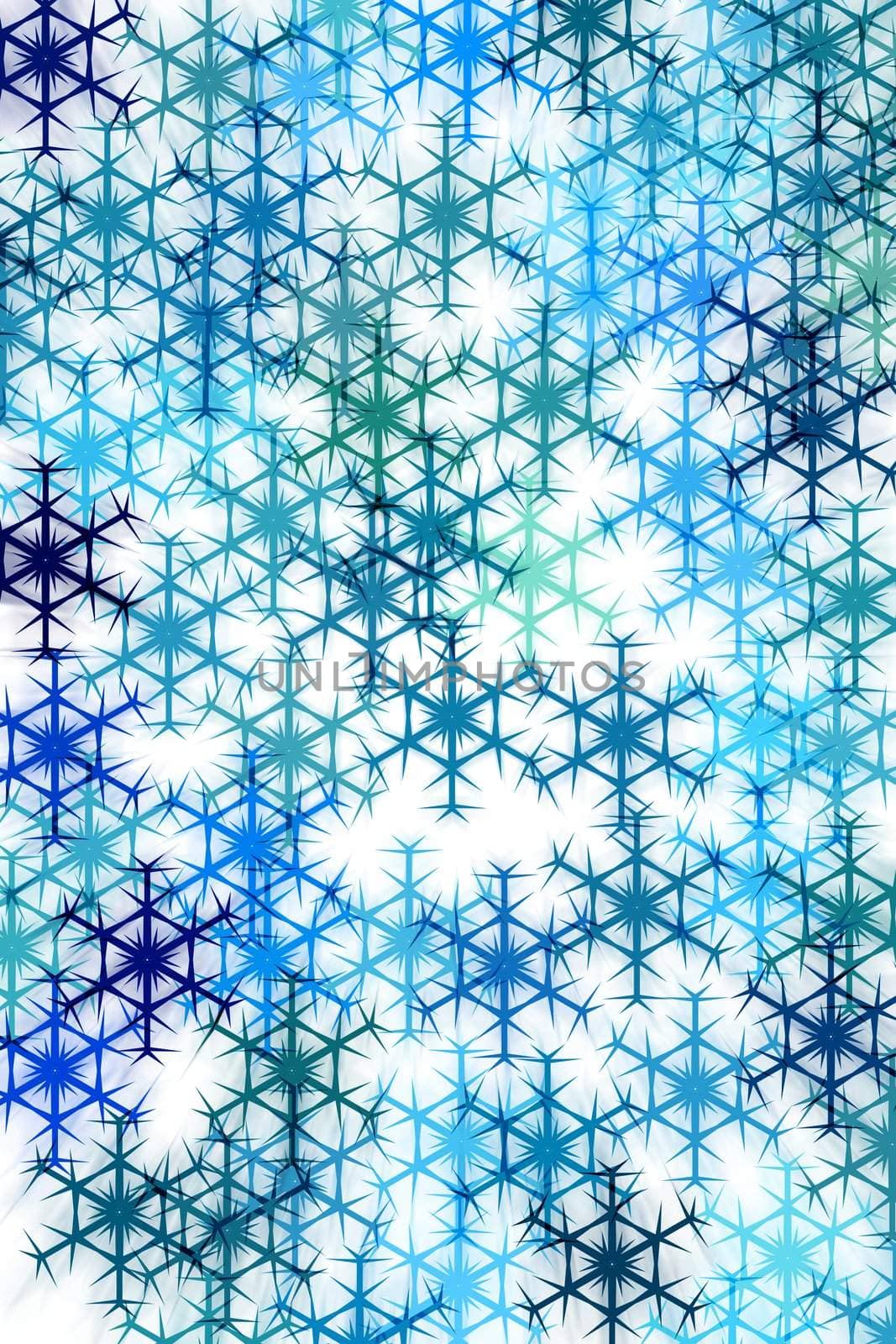 snowflakes in different blue colours on white background