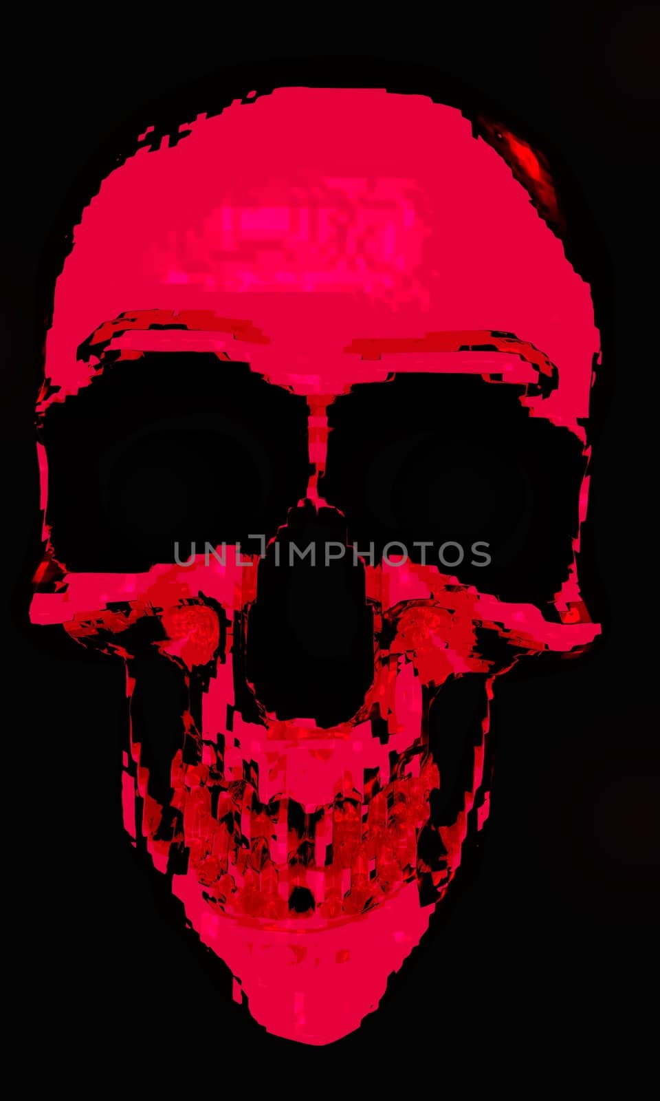 An illustrated skull with a hot, digital like appearance.