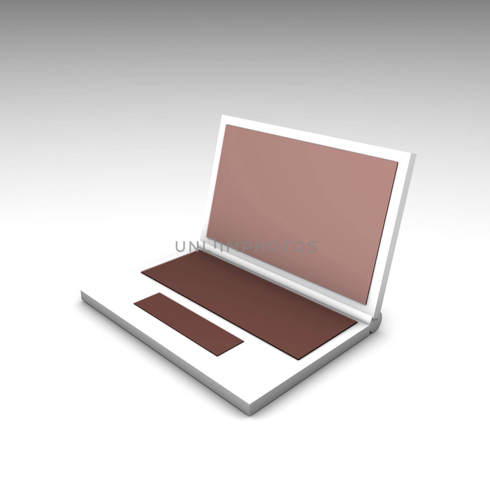 Red White Netbook Computer Laptop in 3d