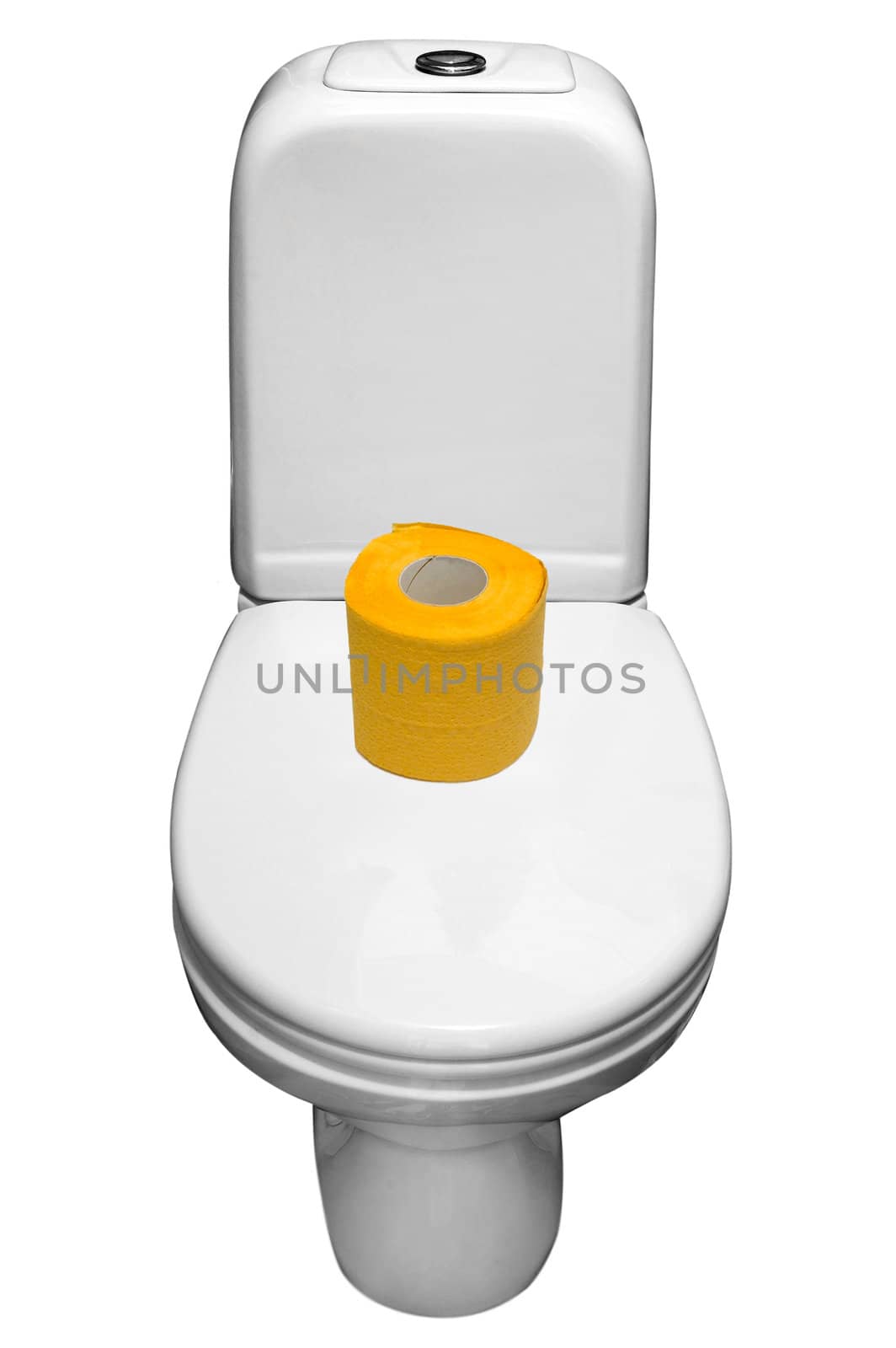 White porcelain lavatory pan  and toilet-paper on isolated background.